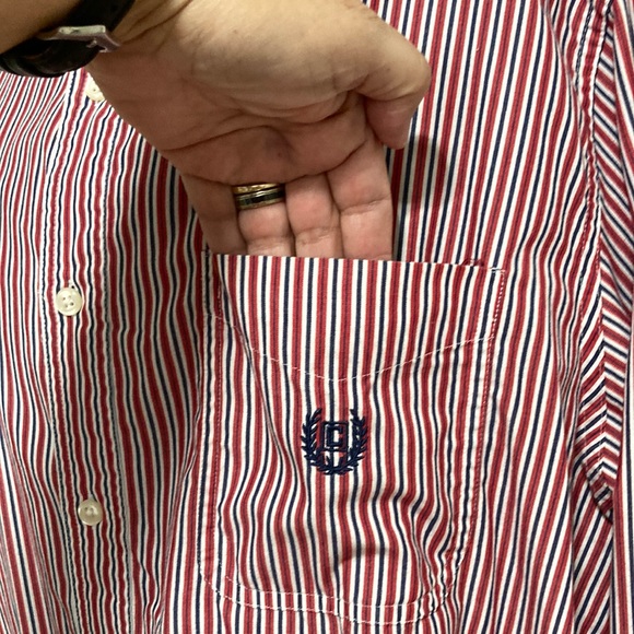 CHAPS Easy Care Men's Shirt Long Sleeve Red Blue Strip Casual Shirt L & XL - Picture 12 of 16